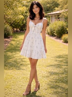 Trixxi White Floral mini Maxi Dress with Light Blue Print